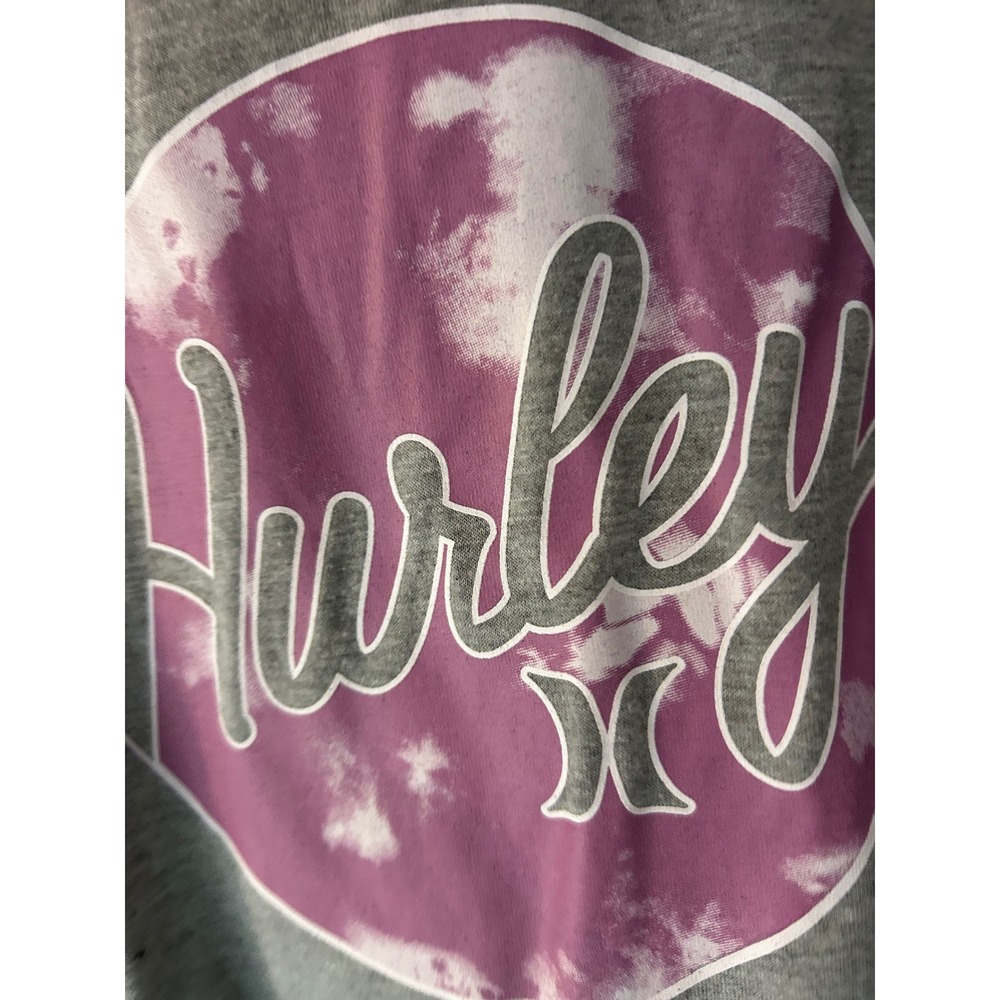 Hurley Girls Gray Long Sleeve Graphic Tee Shirt Purple Tie Dye Logo Size S 7